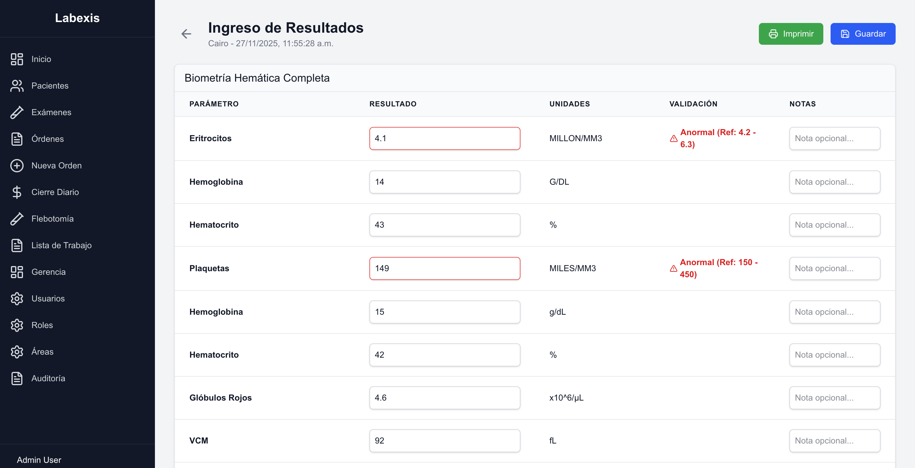 Ingreso de Resultados